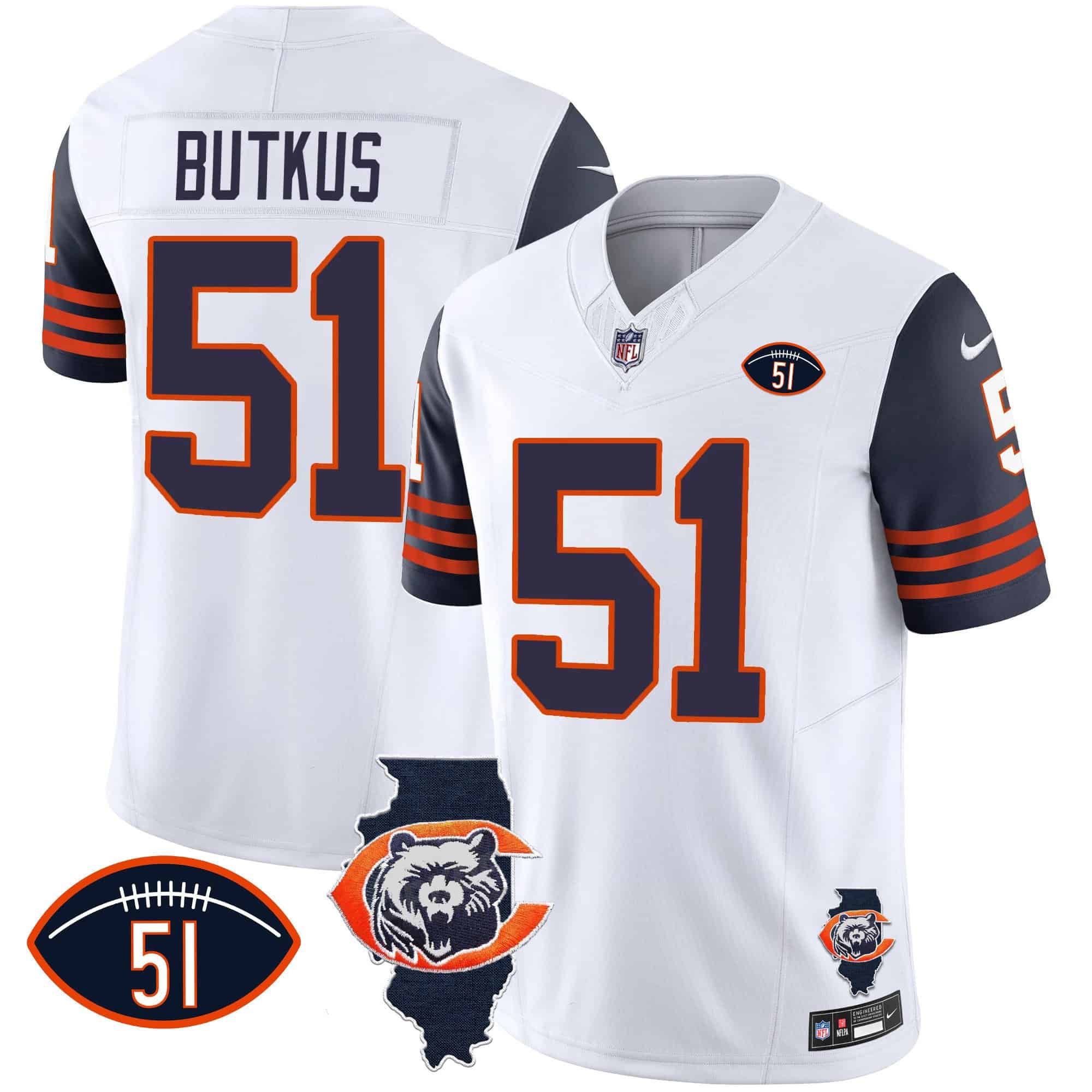 Men Chicago Bears #51 Butkus White 2024 Nike Throwback Illinois Patch Vapor NFL Jersey style 1->indianapolis colts->NFL Jersey